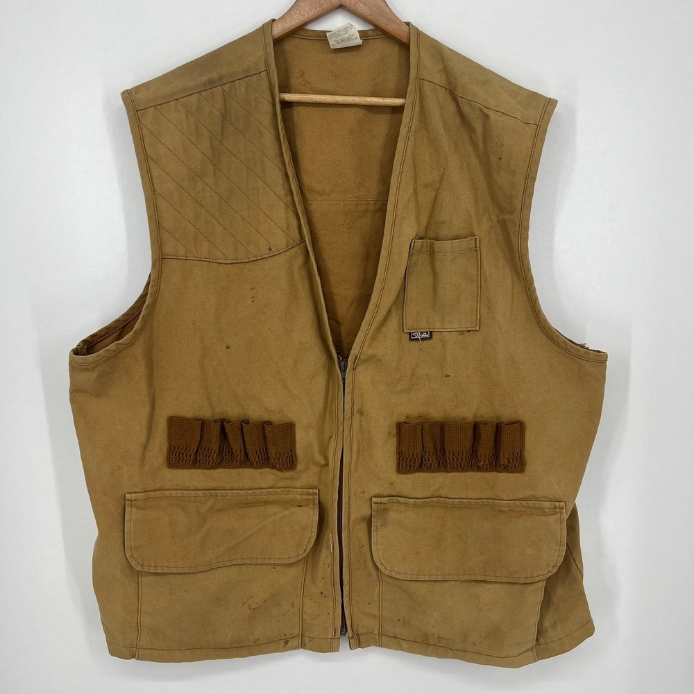 Walls Vintage Mens 2XL Hunting Vest Duck Canvas Brown Quilted Shell Loops USA